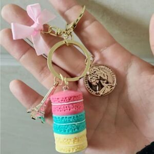 Charming Macaroon Keychain with Eiffel Tower Charm